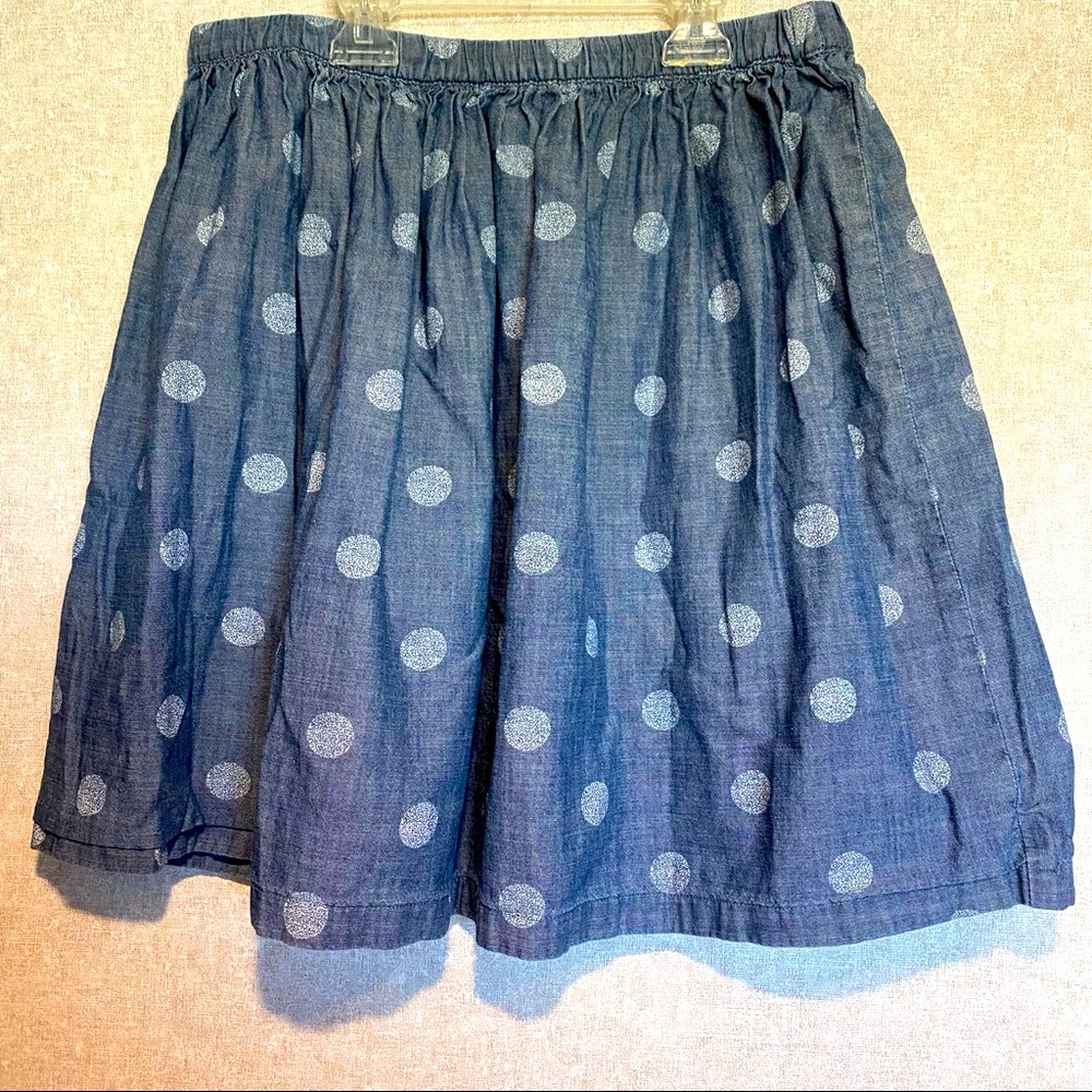 Lands’ End Kids Girls Chambray Polka Dot Skirt Cotton Blue Size 14